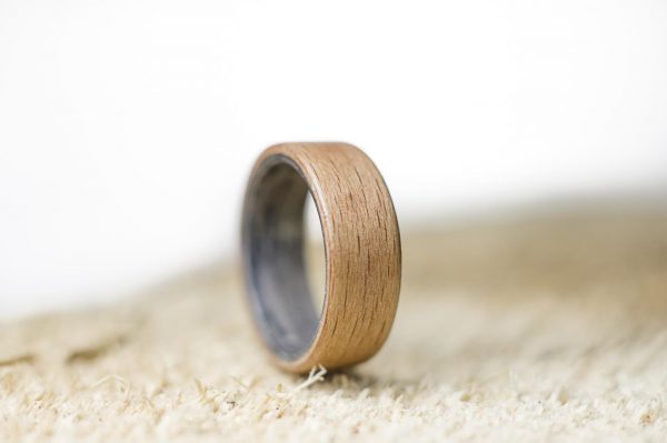 Obrączka pierścionek z drewna Buk & Dąb szary
